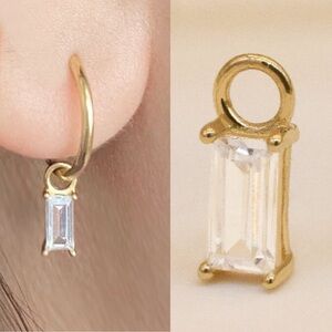 14K SOLID GOLD EARRING CHARM LARGE BAGUETTE STONE CHARM X2
